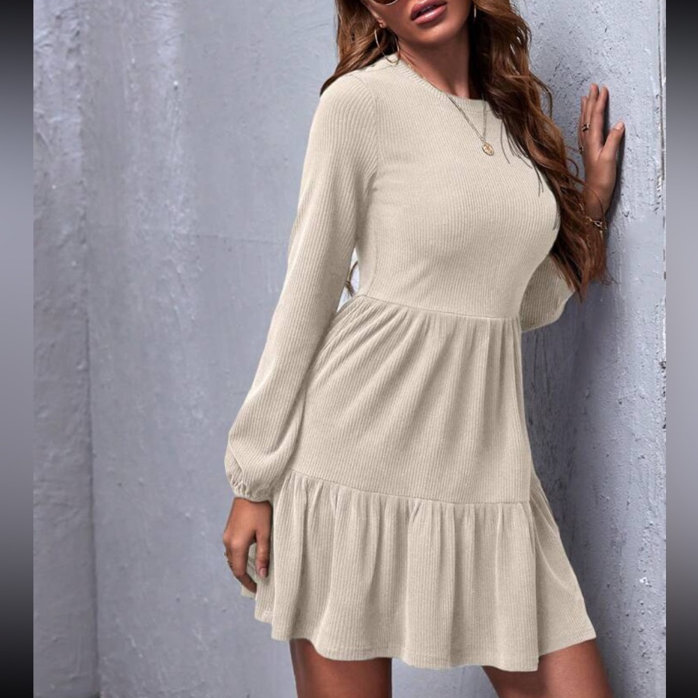 Boho ruffle hem ribbed knit fall  dress - Picture 2 of 5